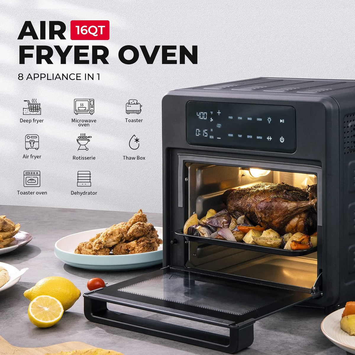 16QT Air Fryer Oven Combo with Rotisserie and Dehydrator B59386