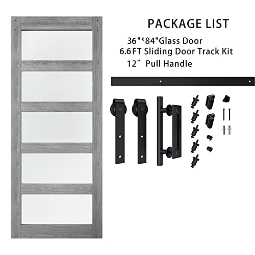 42in x 84in Frosted Glass Barn Door with 7FT Sliding Door Hardware Kit W1599