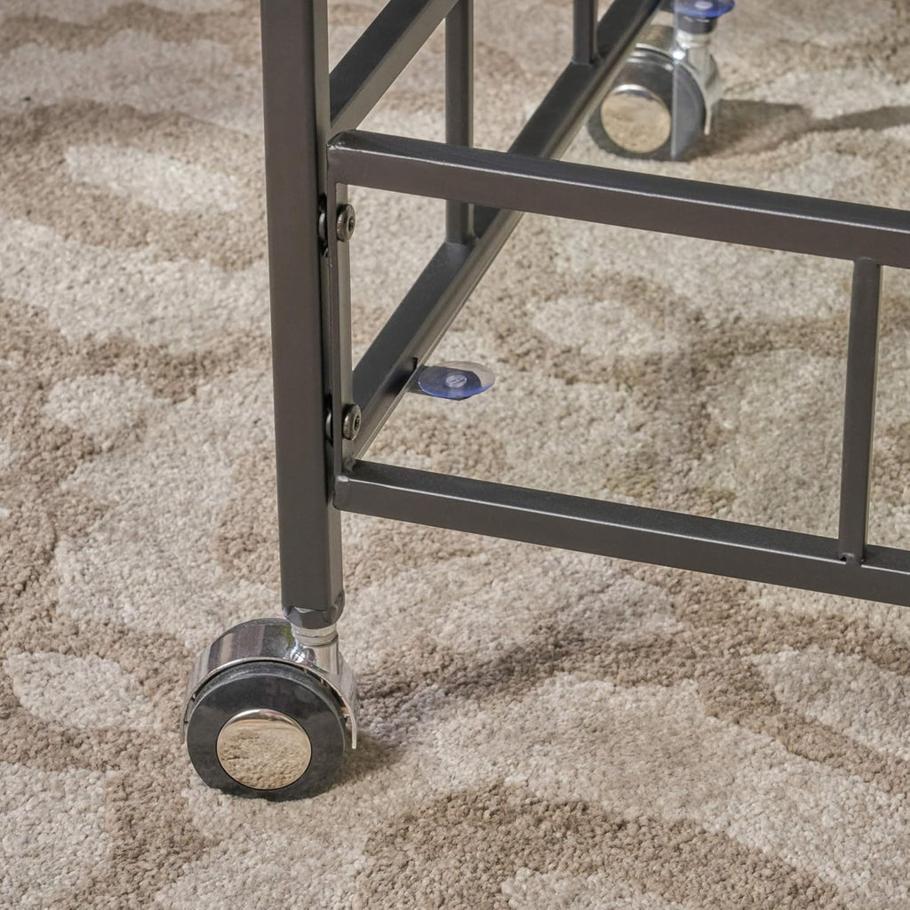 Black Industrial Iron Bar Cart with Tempered Glass Shelves H231