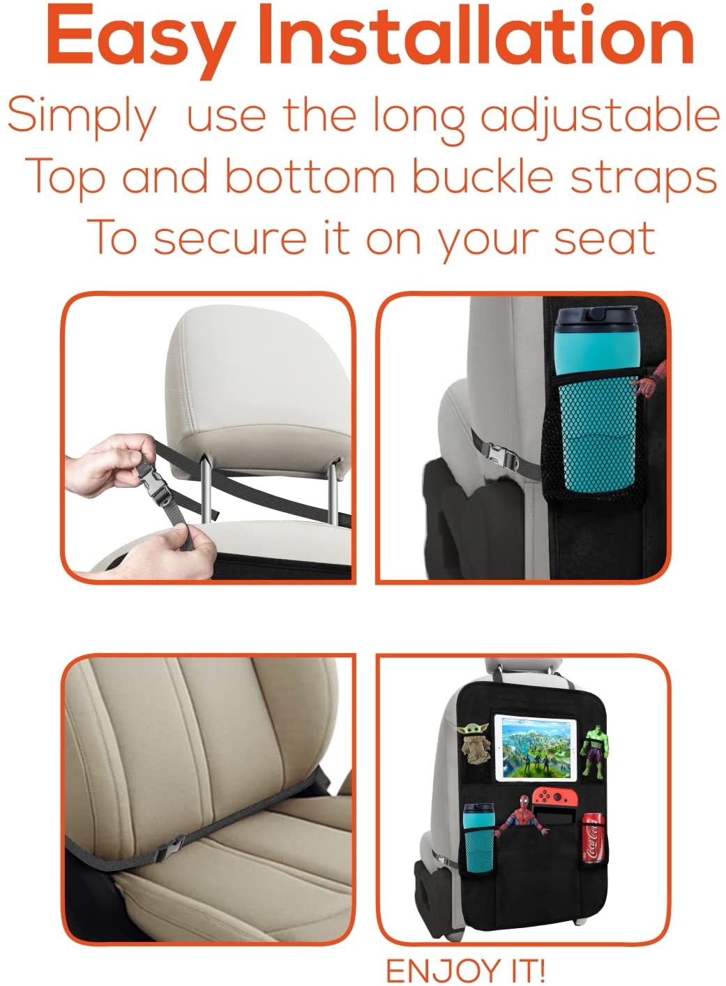 Black 2 Pack X-Large Backseat Car Organizer with 5 Pockets E63887
