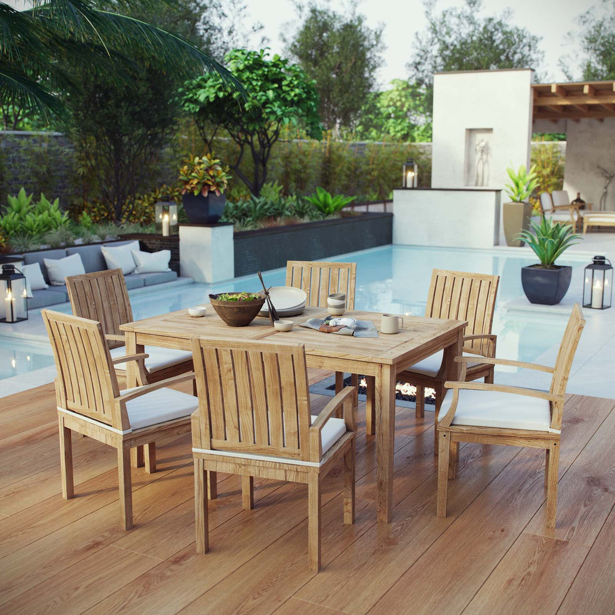 White Wood Dining Chair and Table Set F867272