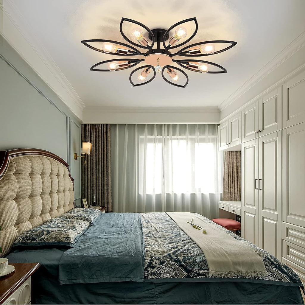 Black 6 Lights LED Semi Flush Mount Ceiling Light T793997