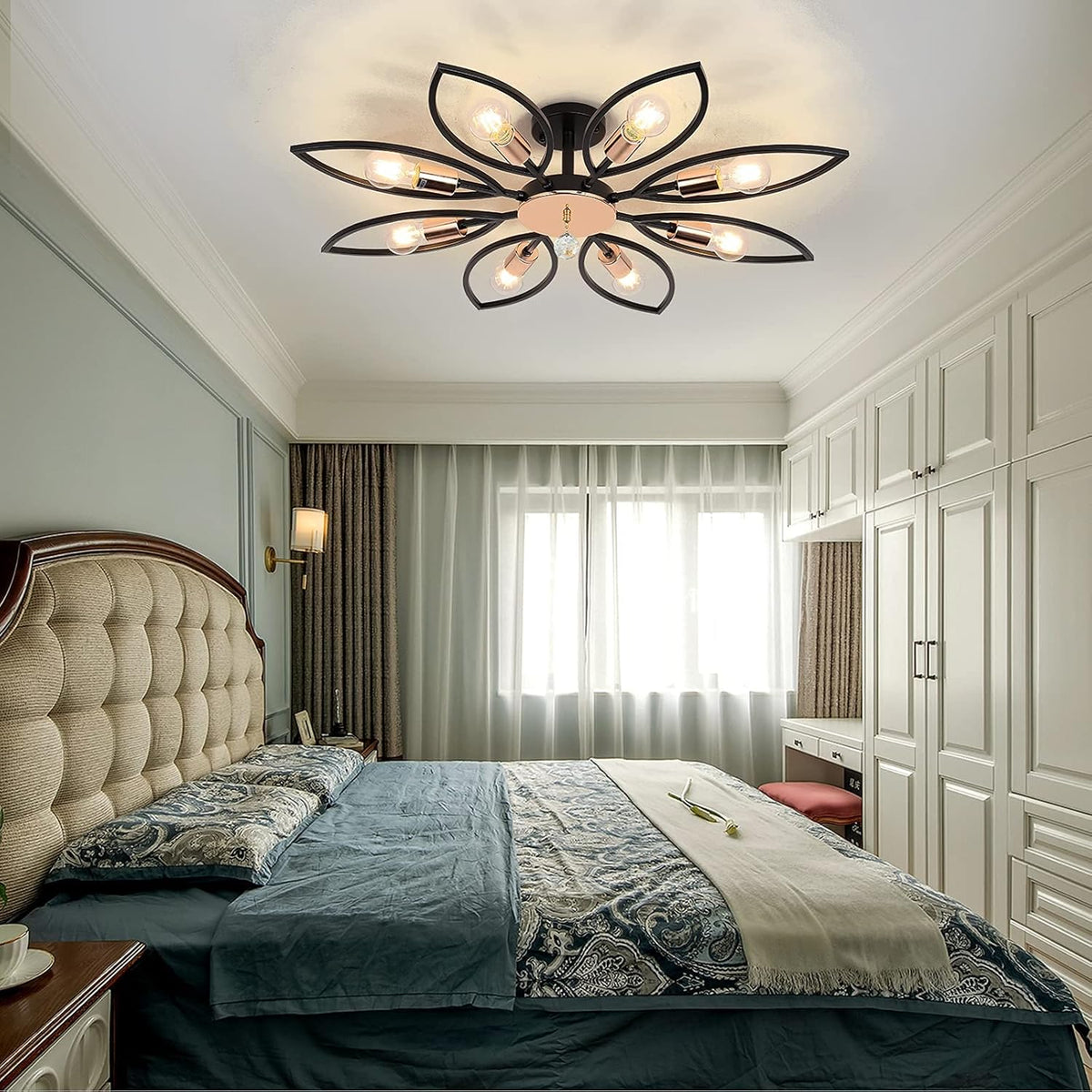 Black 6 Lights LED Semi Flush Mount Ceiling Light T793997