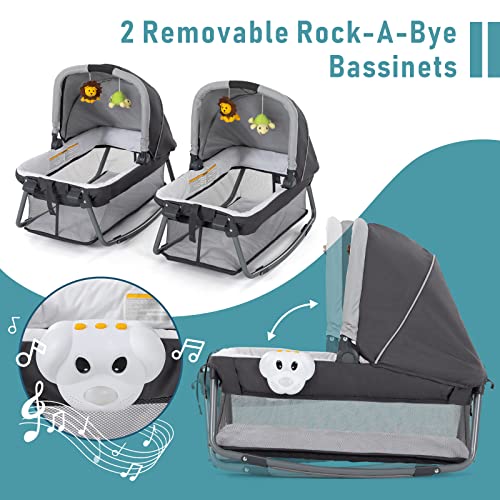 Light Gray Twin Bassinet & Playard with 2 Removable Portable Bassinets F5148