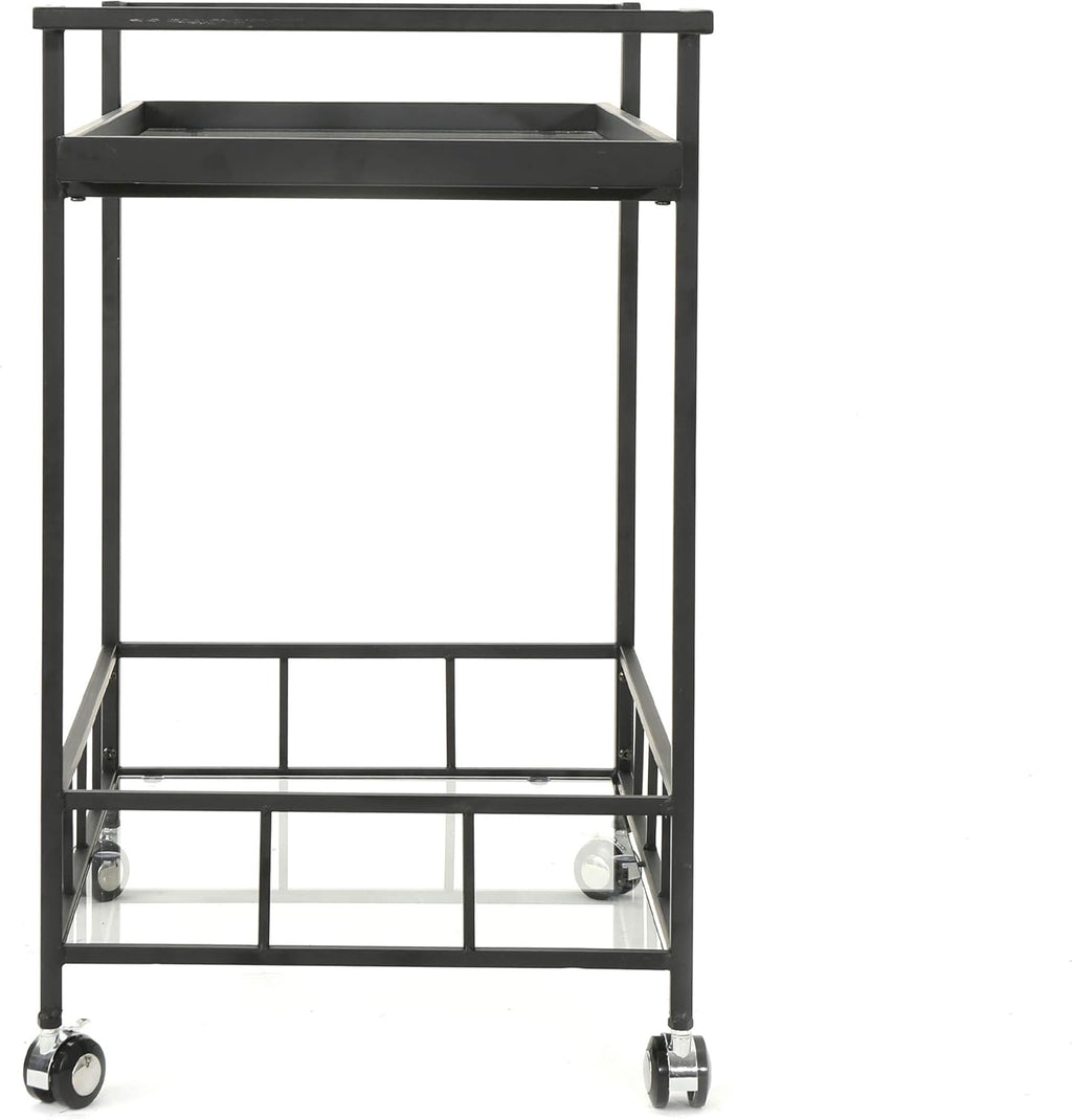 Black Industrial Iron Bar Cart with Tempered Glass Shelves H231
