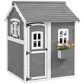 Gray Wooden Playhouse with Floor, Door, Windows & Planter Box L61736