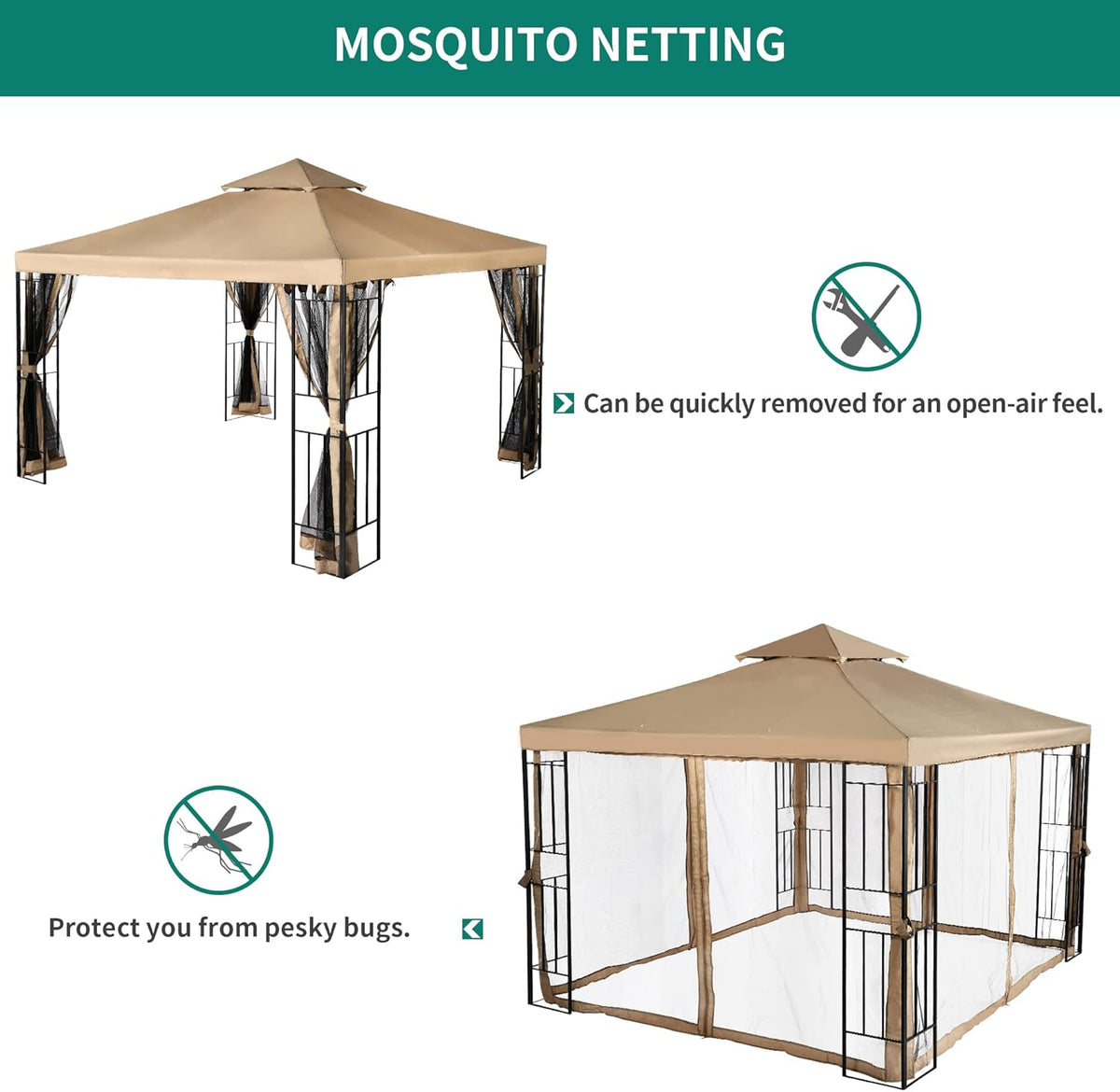 10x10 Steel Canopy with Mosquito Netting Q646