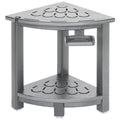 Black HDPE Corner Shower Stool with Storage Shelf and Adjustable Feet R7133