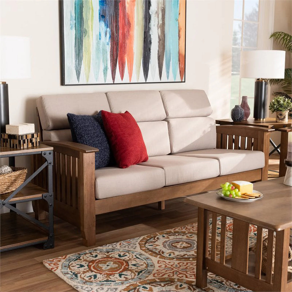 Modern Wood Fabric 3-Seater Sofa in Taupe Walnut Brown J2310