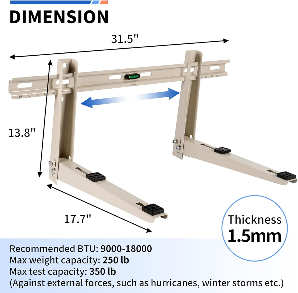 Mini Split Wall Mounting Bracket with Level, Measurement on Top Rail, Pack of 2 N9678