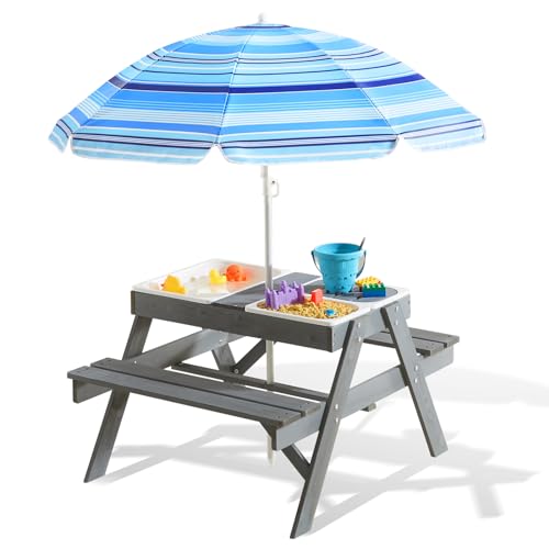 3-in-1 Kids Picnic Table with Umbrella T399