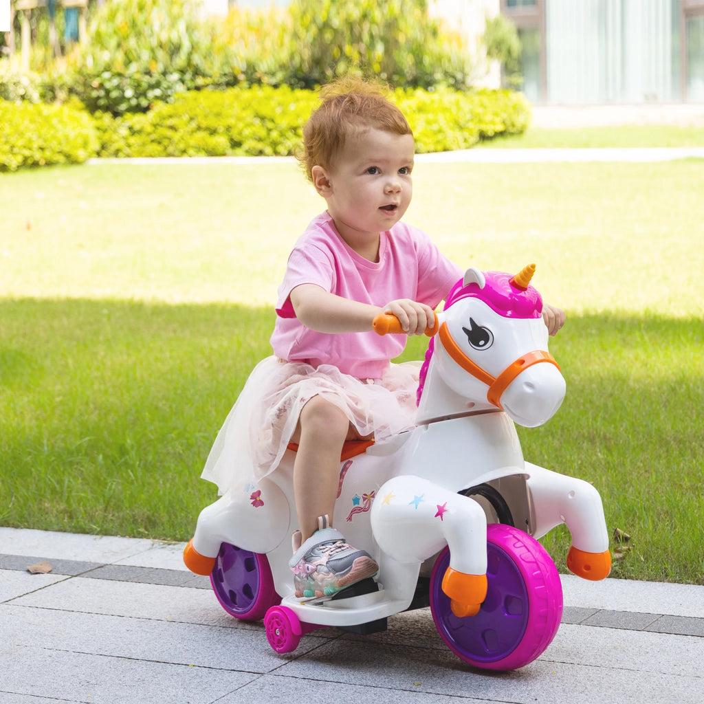 6V Unicorn Rocking Horse Toy Car with Music, Training Wheels L15891