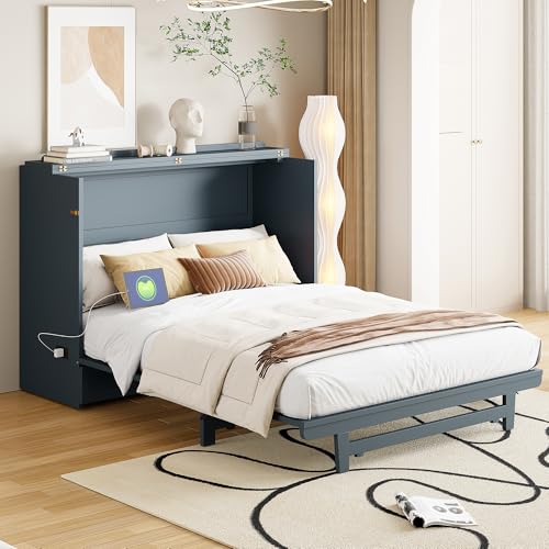 Gray Full Size Murphy Bed with Storage Drawer O66539