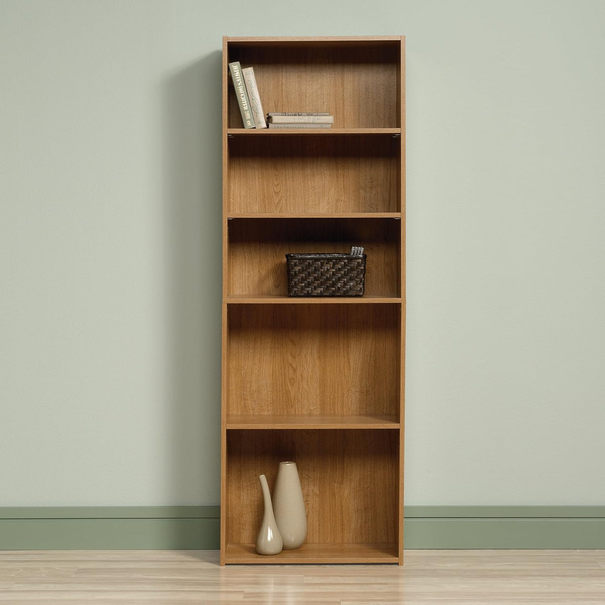 Highland Oak Pantry Cabinet and 5 Shelf Bookcase T657