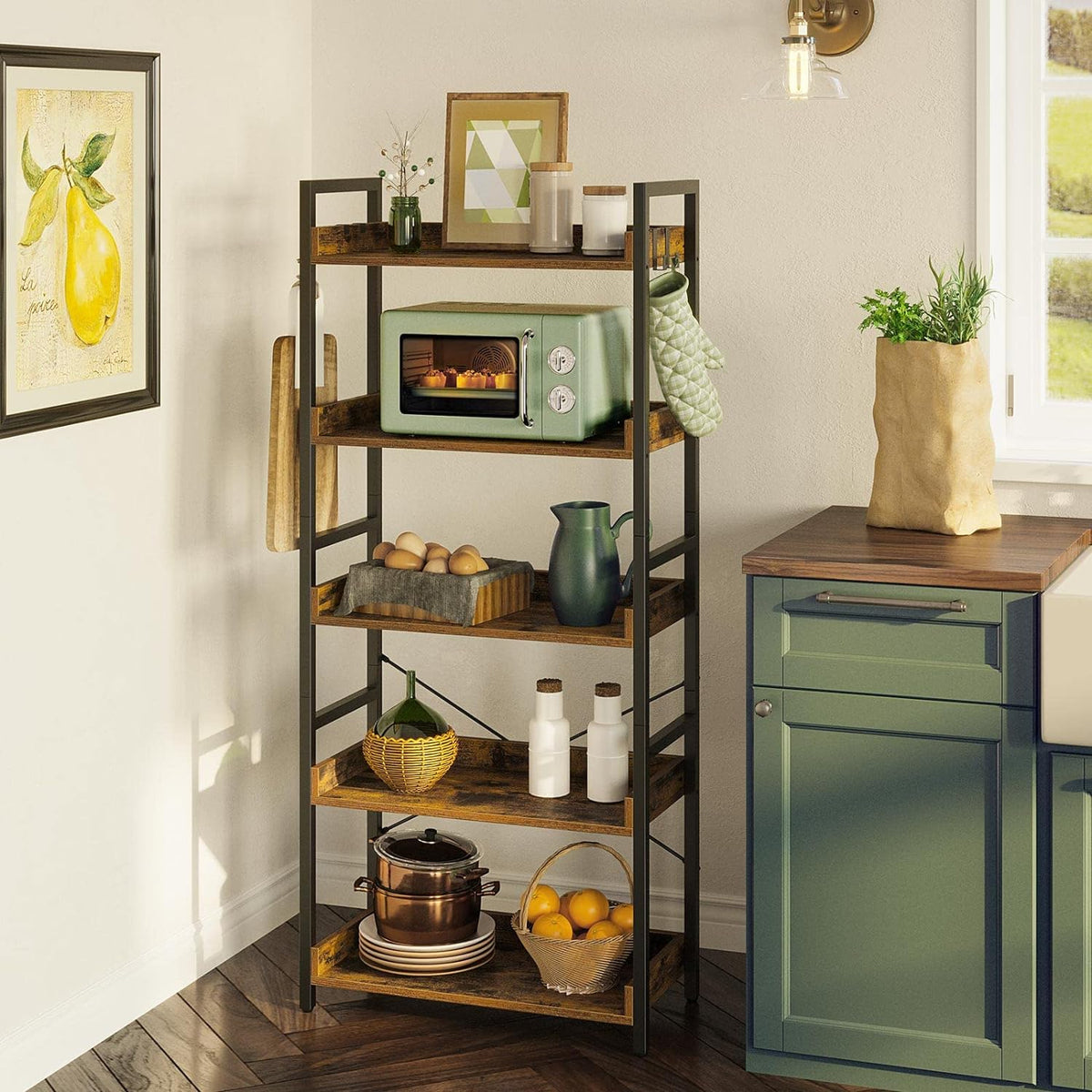 5 Tier Wood Bookshelf with 4 Hooks T41669