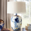 Blue and White Porcelain Table Lamp with Drum Shade C67039