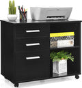 Black 3 Drawer Mobile File Cabinet with Wheels L4900