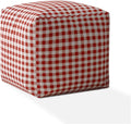 Red and White Cotton Gingham Pouf Ottoman K5502