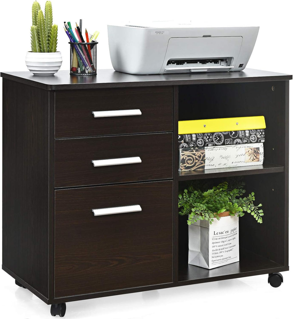 Black 3 Drawer Mobile File Cabinet with Wheels L4900
