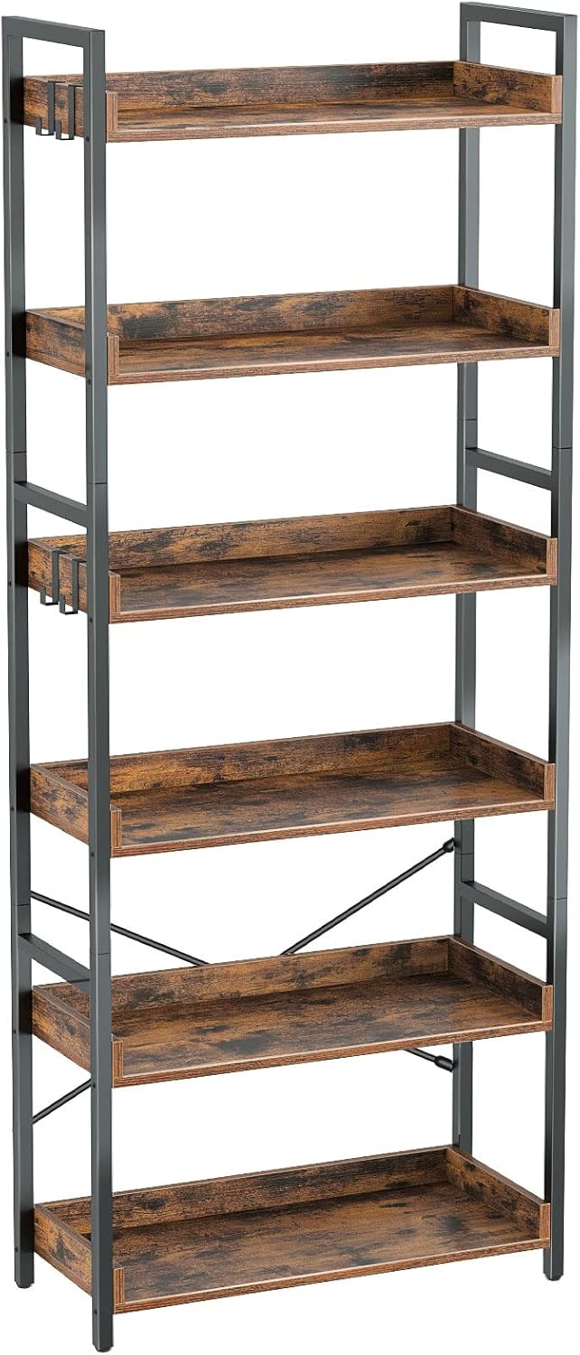 5 Tier Wood Bookshelf with 4 Hooks T41669