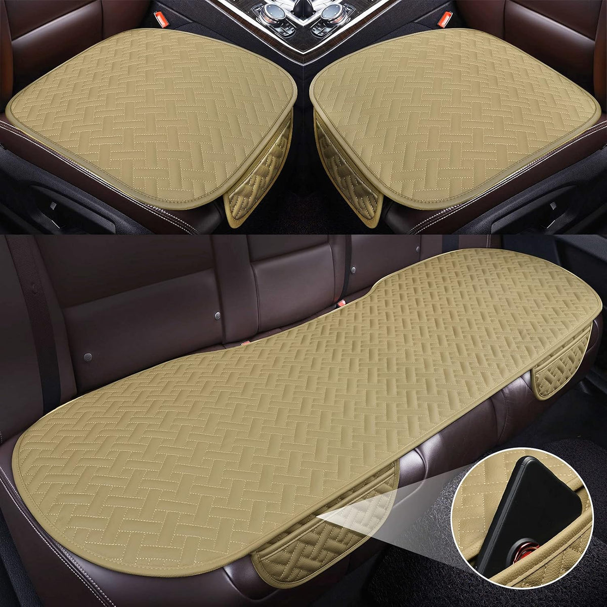 Black Leather Car Seat Bottom Covers with Pocket G719047