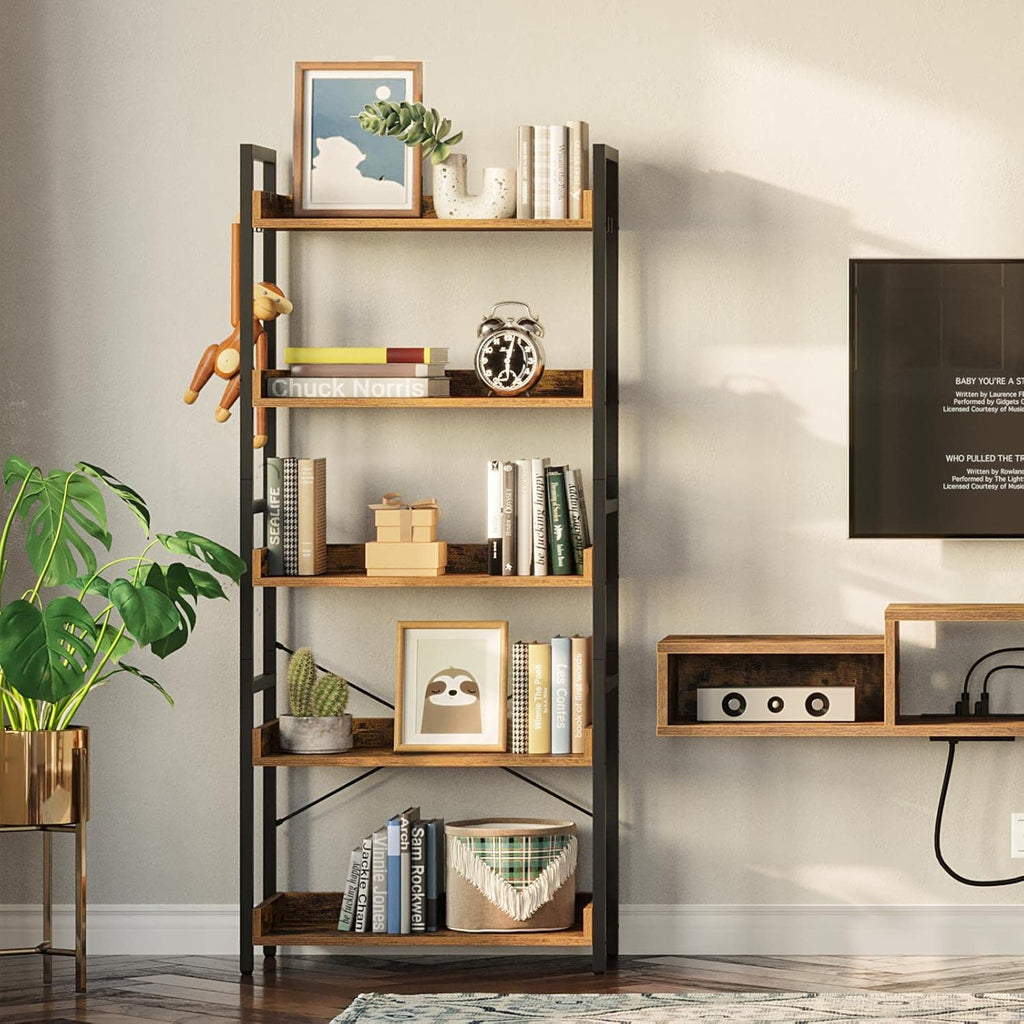 5 Tier Wood Bookshelf with 4 Hooks T41669