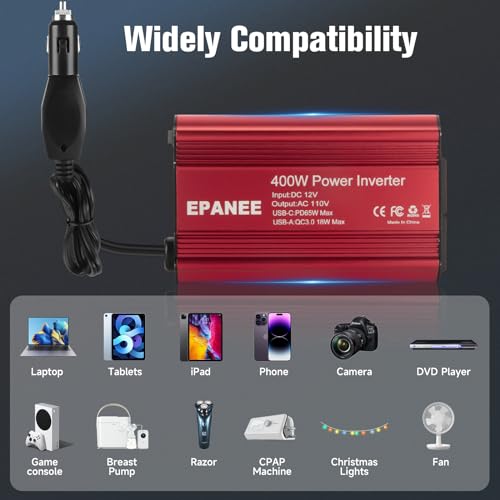 400W Power Inverter 12V DC to 110V AC with PD 65W USB-C & QC 18W Port Z196
