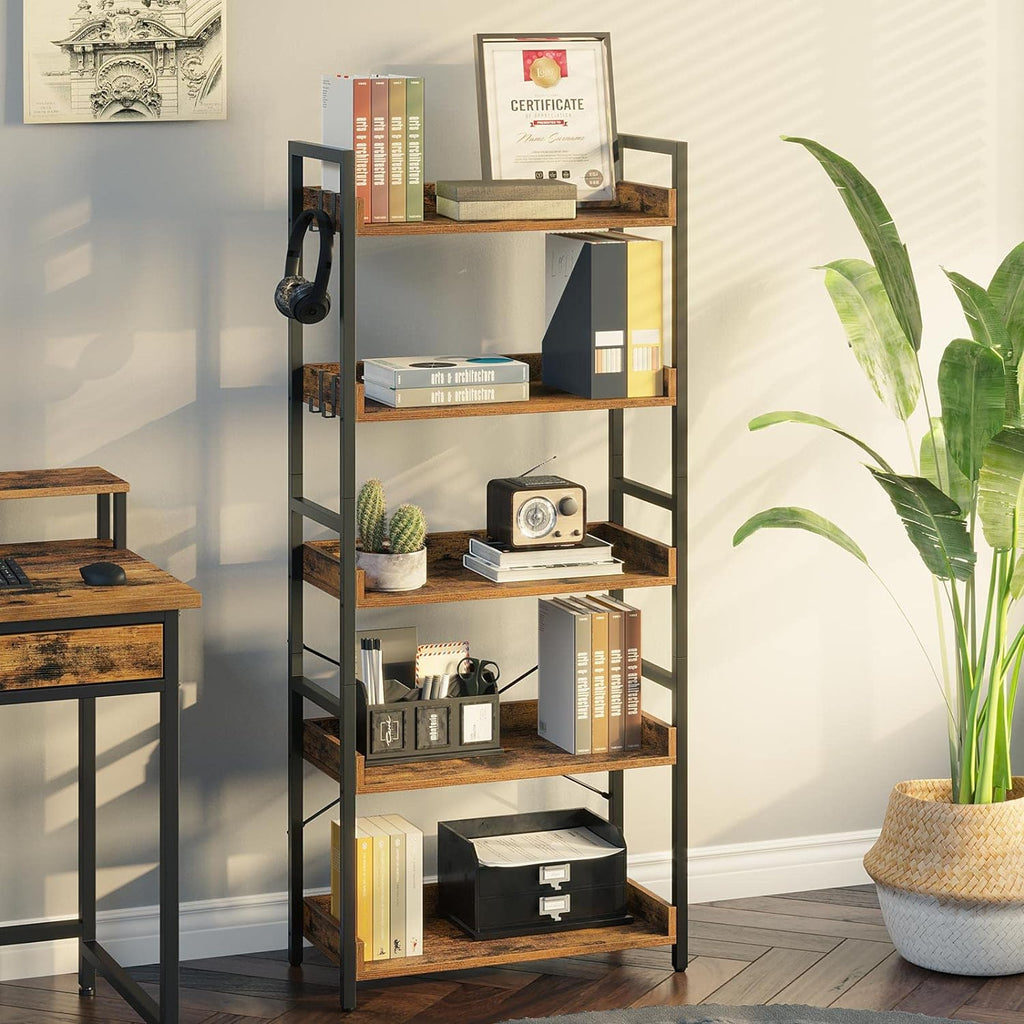 5 Tier Wood Bookshelf with 4 Hooks T41669