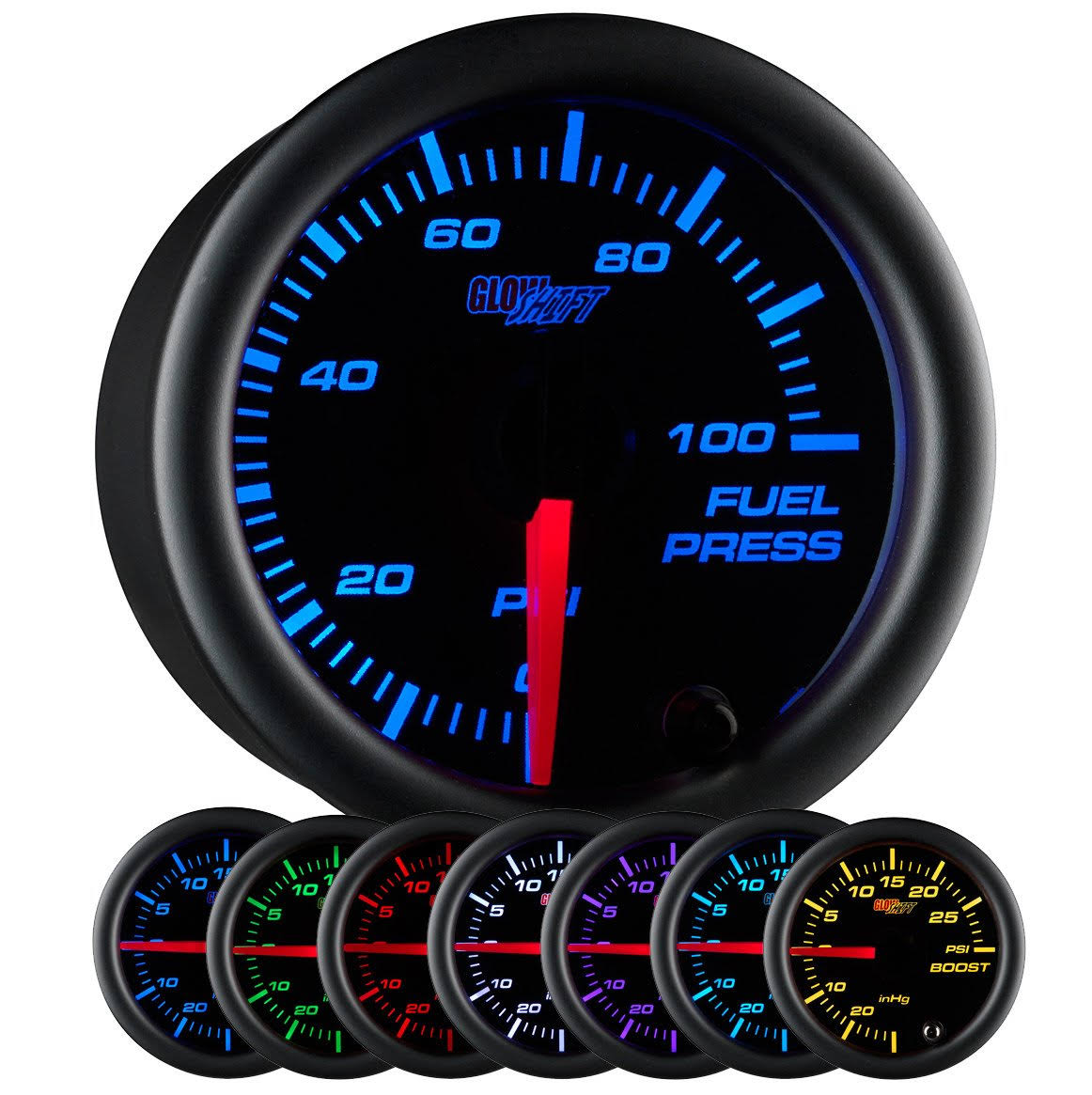 Black 7 Color 100 PSI Fuel Pressure Gauge Kit Q19993