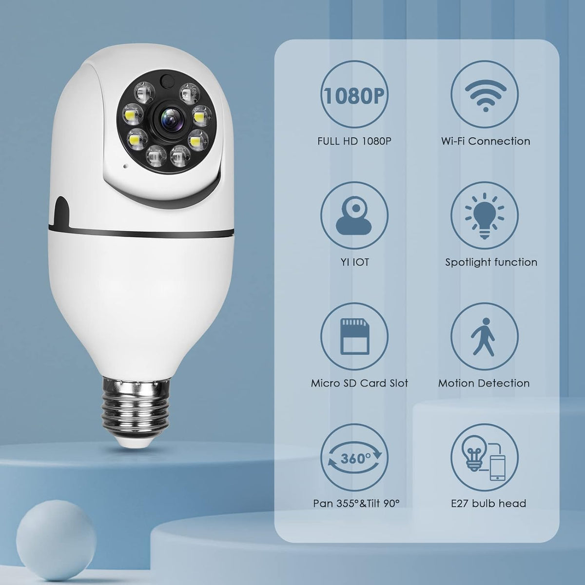 1080P PTZ Bulb Security Camera with WiFi Night Vision A15147