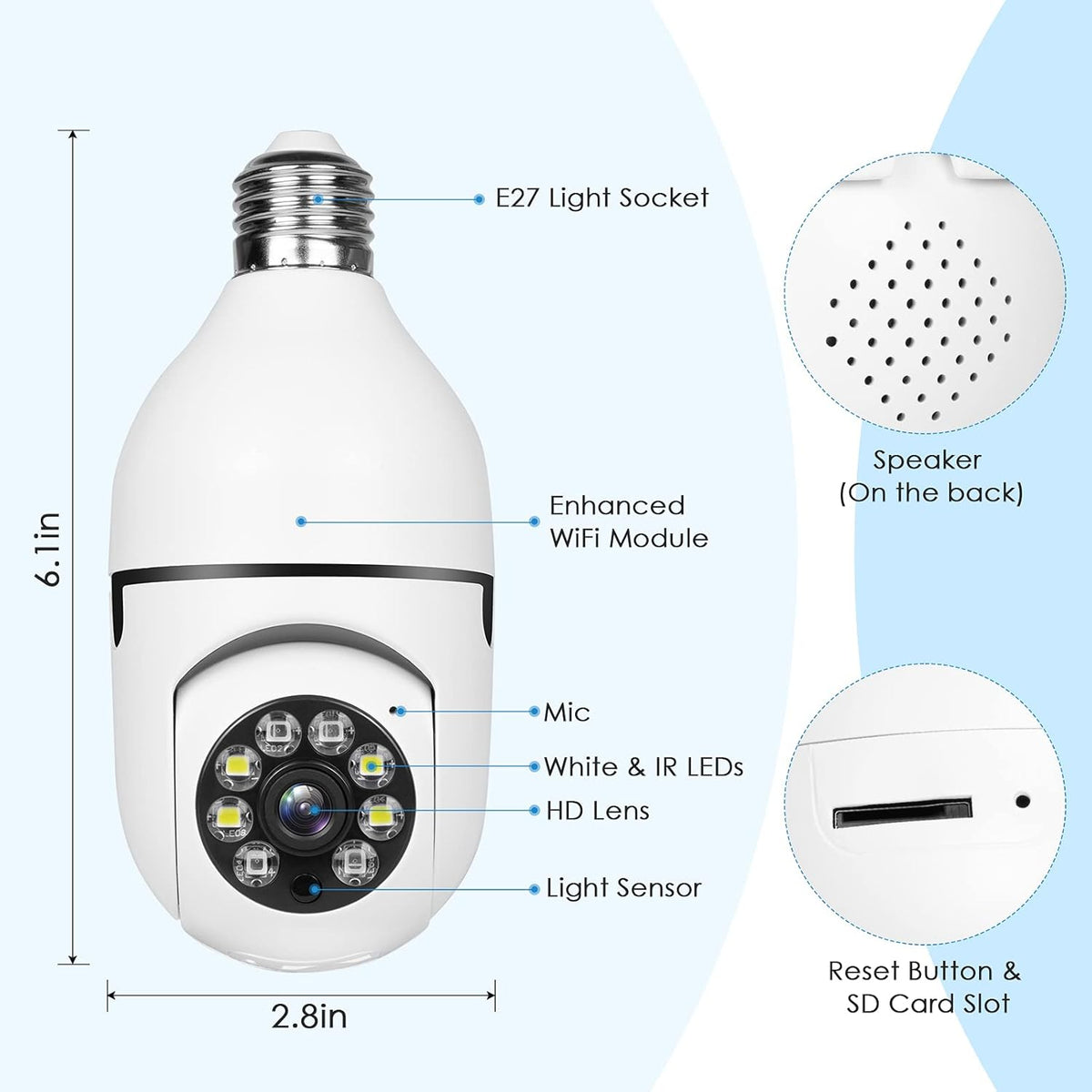 1080P PTZ Bulb Security Camera with WiFi Night Vision A15147
