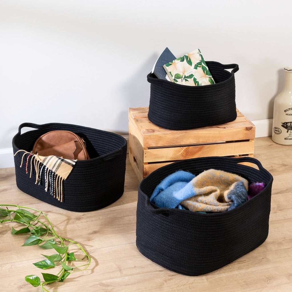 Black Cotton Coil Baskets Set of 3 Y842