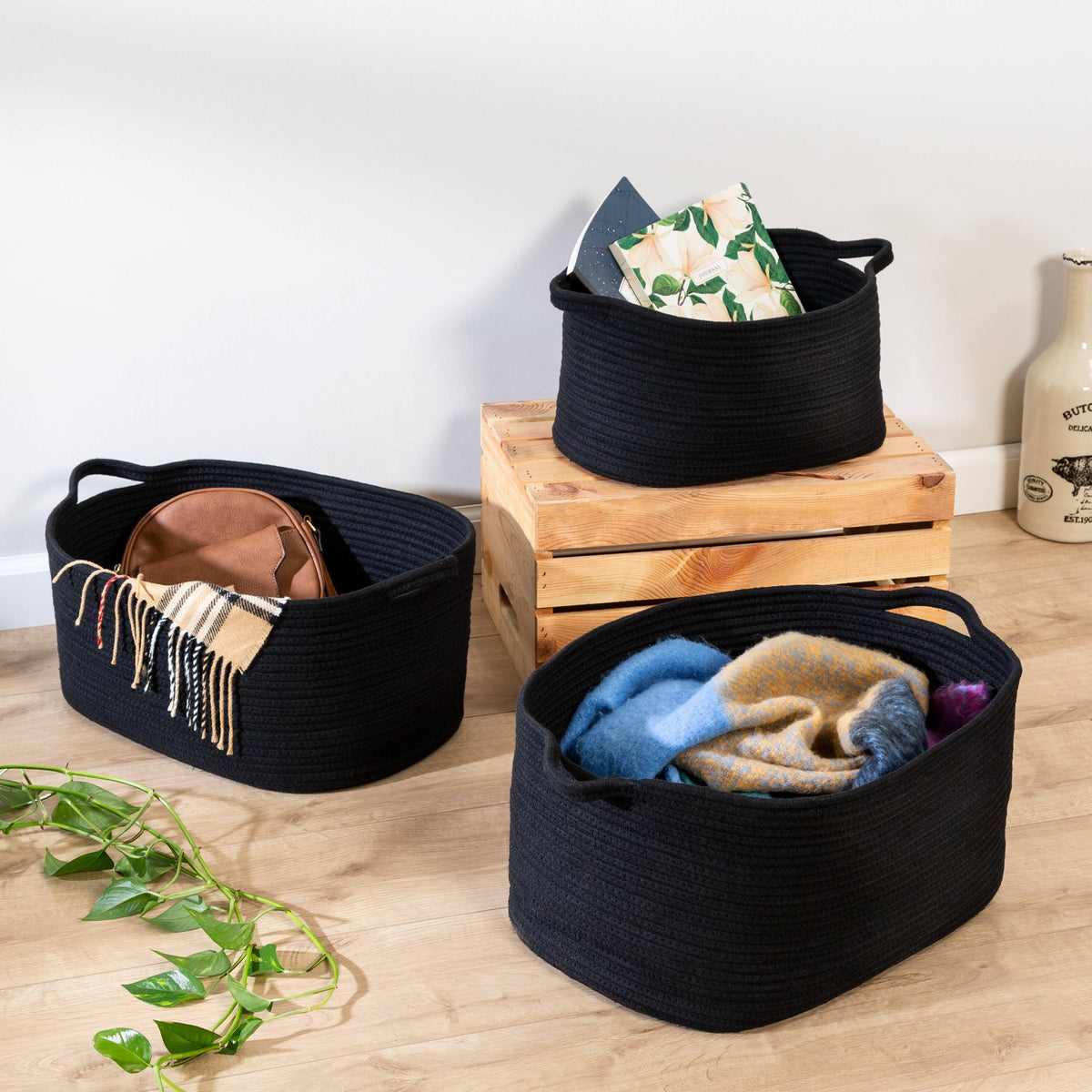 Black Cotton Coil Baskets Set of 3 Y842
