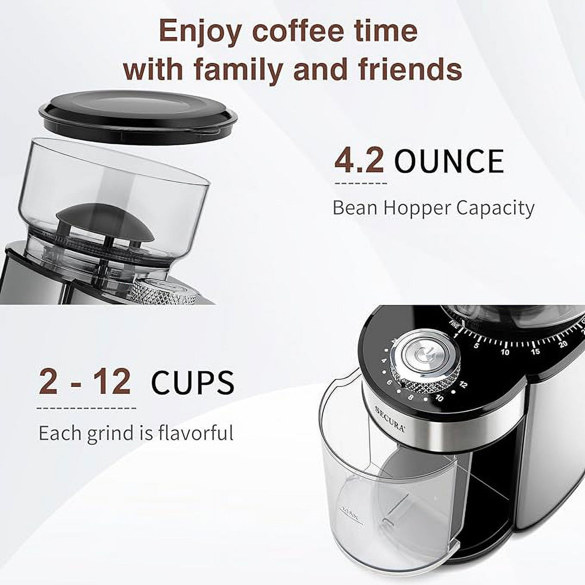 Stainless Steel Electric Conical Burr Coffee Grinder Y430041
