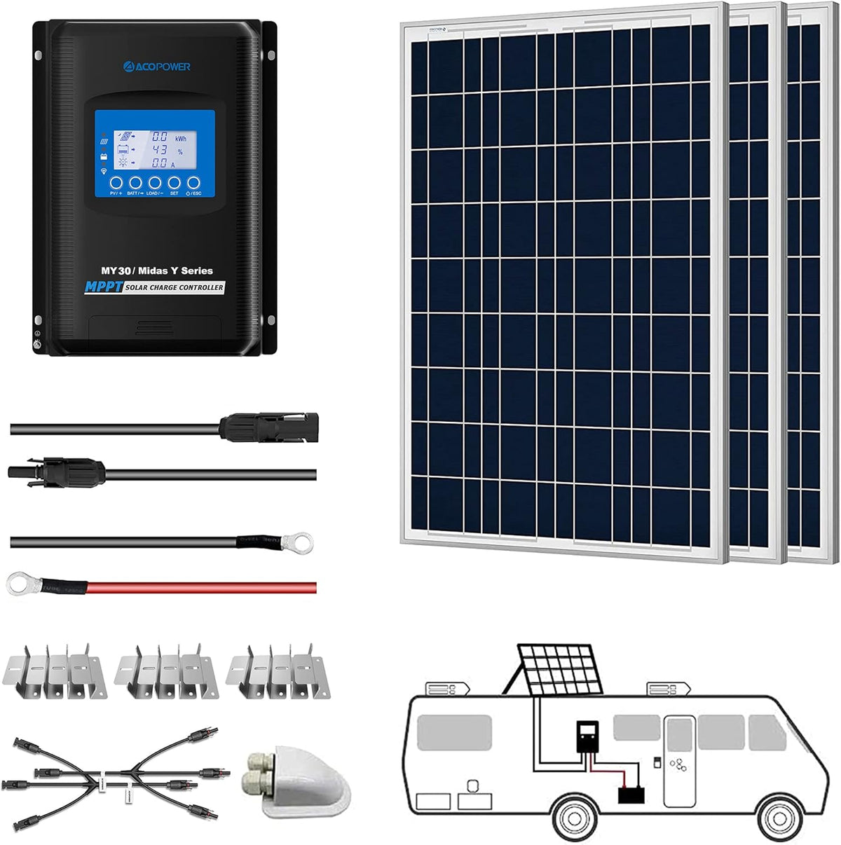 200W Polycrystalline Solar Panel Kit with 30A MPPT Controller E520