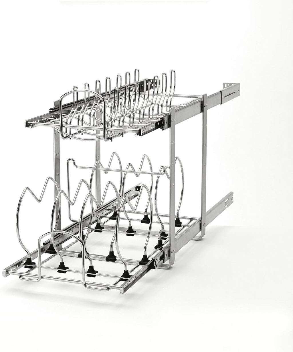 12-Inch 2-Tier Wire Pull Out Kitchen Cabinet Organizer, Chrome Q9558