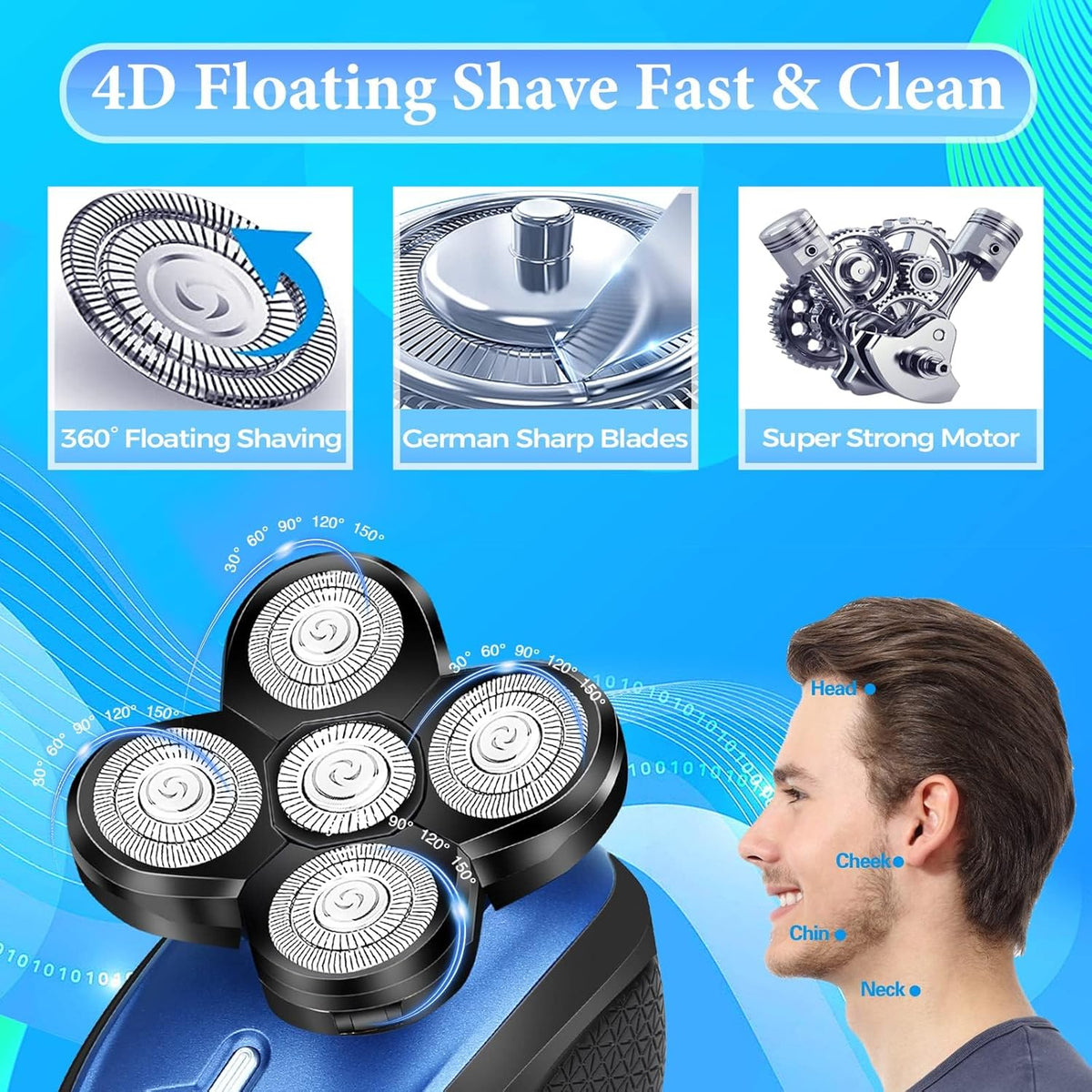 5 in 1 Cordless Waterproof Electric Rotary Head Shaver K875367