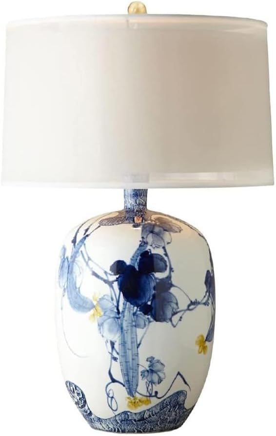Blue and White Porcelain Table Lamp with Drum Shade C67039