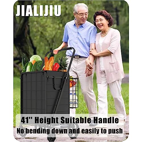 Heavy Duty Folding Shopping Cart with Double Basket, 360° Swivel Wheels, Waterproof Bag X86398