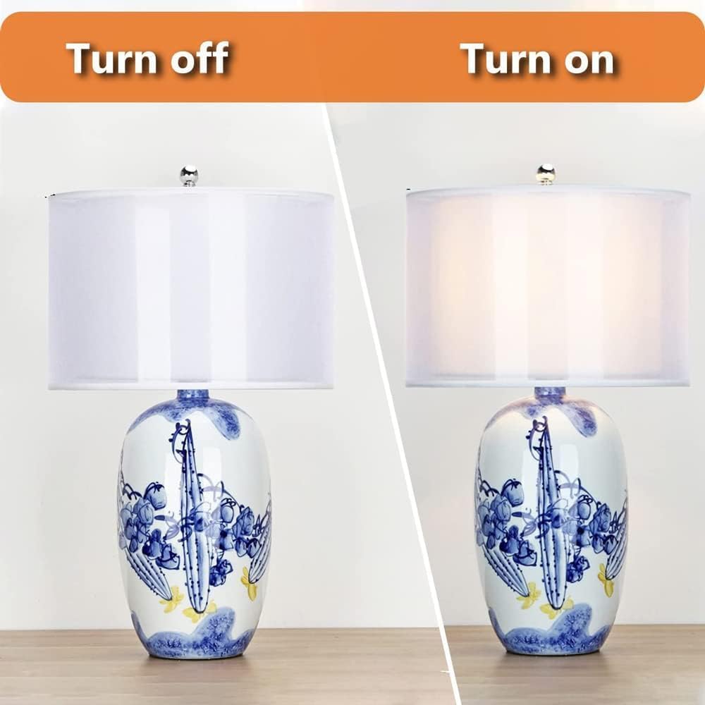 Blue and White Porcelain Table Lamp with Drum Shade C67039