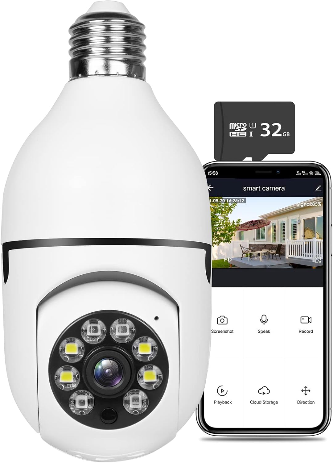 1080P PTZ Bulb Security Camera with WiFi Night Vision A15147