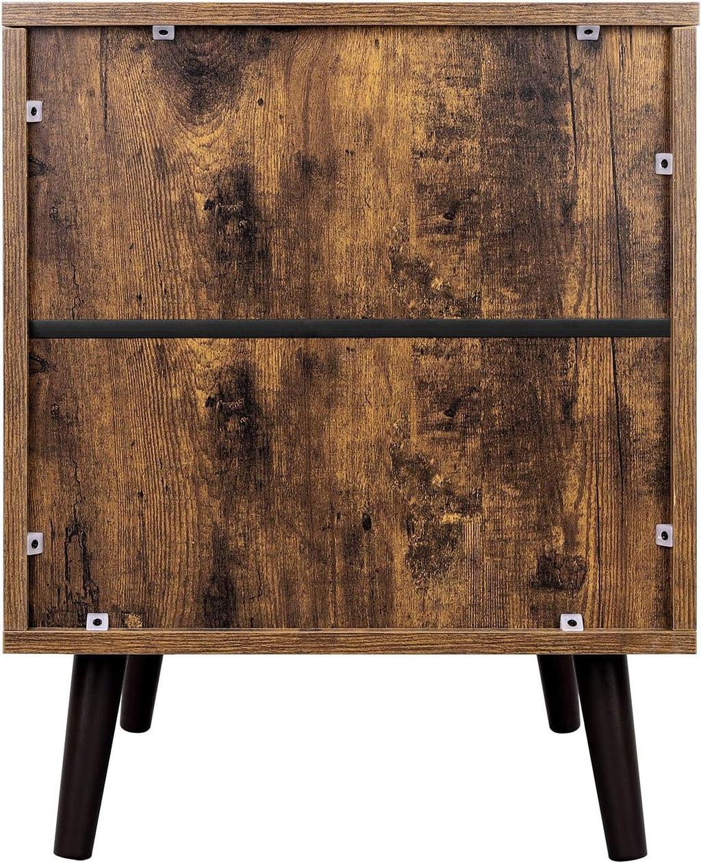 Rustic Brown Nightstand with Open Shelf and Cabinet F42603