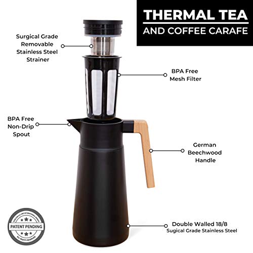 68 Oz Stainless Steel Insulated Coffee Carafe with Tea Infuser and Strainer N539