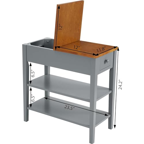 Gray Side Table with Charging Post and Storage Cabinet C8075