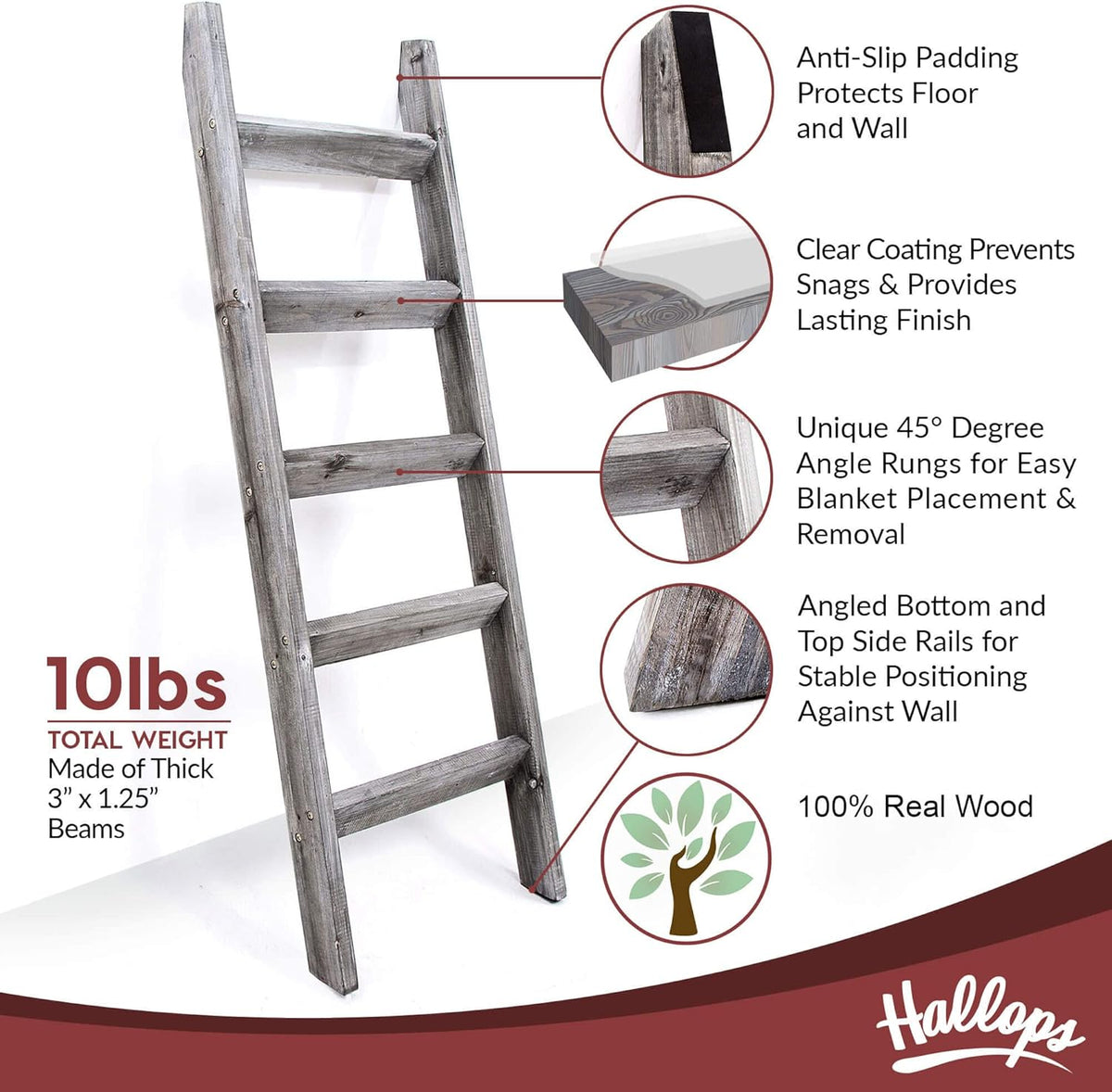 Gray White Wood Ladder Shelf F590596