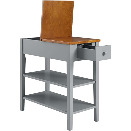 Gray Side Table with Charging Post and Storage Cabinet C8075