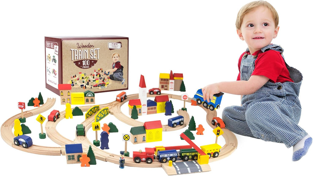 100-Piece Wooden Train Track Town Starter Set O77858