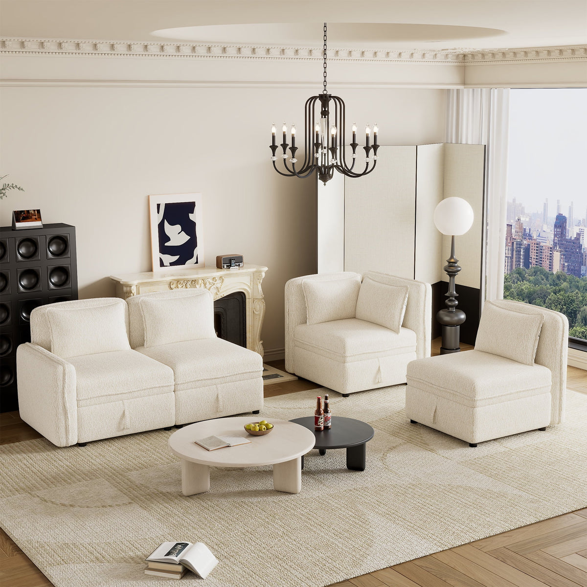 Oversized Chenille Sectional Sofa with Storage S465570