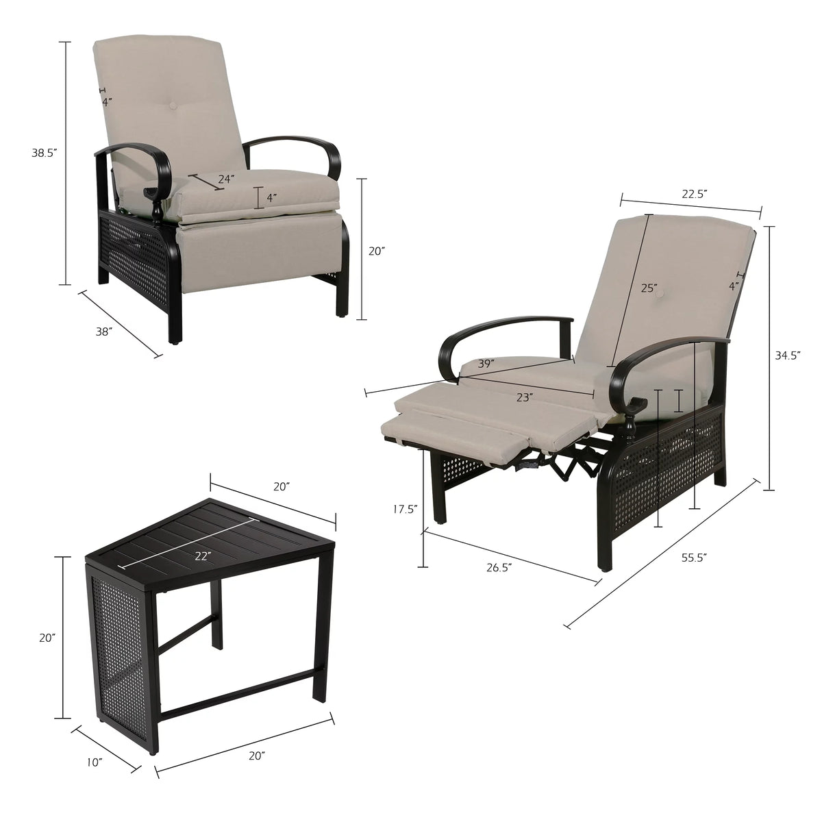 3 Pieces Metal Recliner Conversation Set E561805