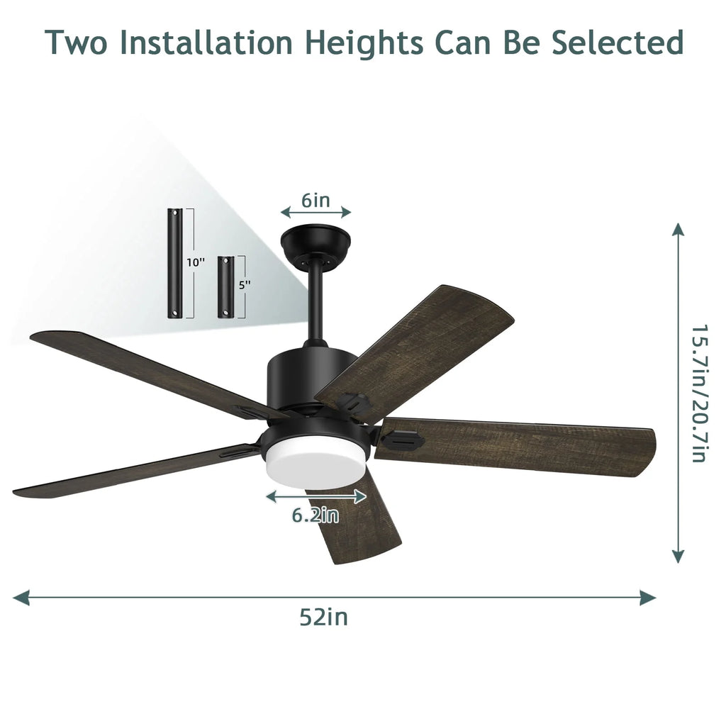 Ceiling Fan with Light and Remote Control, 52 '' 6-Speed Reversible 5 Wood Blades N97152